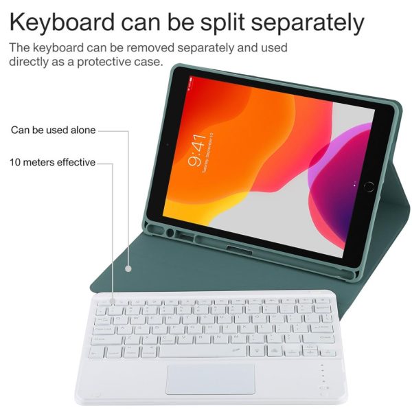Bluetooth Tablet Case For Ipad 10.2 / Ipad Air 2019 With Touch Pad & Backlight & Pen Holder - Detachable - Dark Green - Image 10