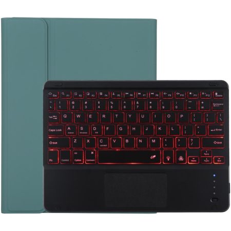 Bluetooth Tablet Case For Ipad 10.2 / Ipad Air 2019 With Touch Pad & Backlight & Pen Holder - Detachable Microfiber Leather - Dark Green