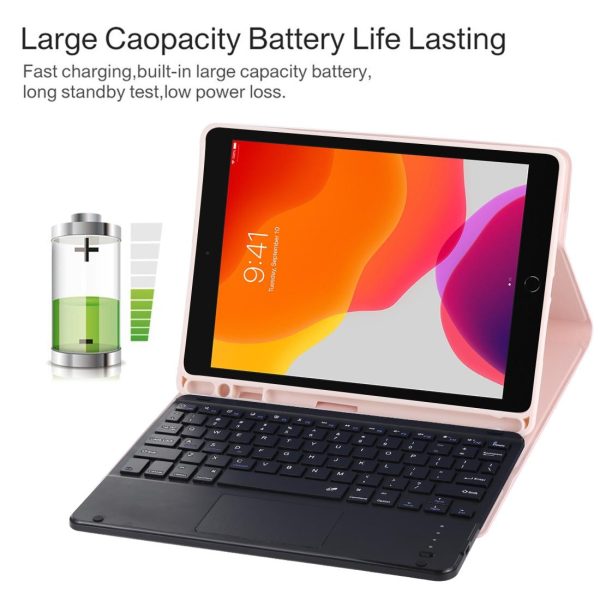 Bluetooth Keyboard & Tablet Case For Ipad 10.2 / Ipad Air 2019 - Detachable Touch Pad Pen Slot Holder - Microfiber Leather - Dark Green - Image 7