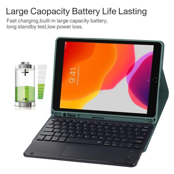 Bluetooth Keyboard & Tablet Case For Ipad 9.7 With Touch Pad Pen Slot & Holder - Detachable Microfiber Leather - Dark Green - Image 7
