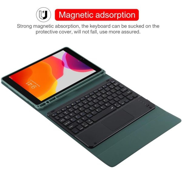 Bluetooth Keyboard & Tablet Case For Ipad 9.7 With Touch Pad Pen Slot & Holder - Detachable Microfiber Leather - Dark Green - Image 8