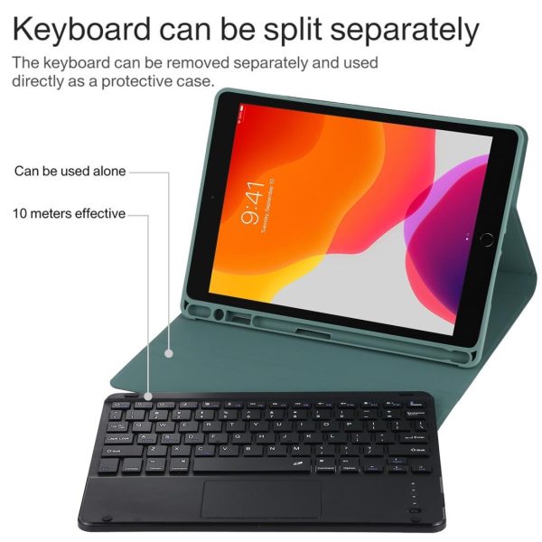 Bluetooth Keyboard & Tablet Case For Ipad 9.7 With Touch Pad Pen Slot & Holder - Detachable Microfiber Leather - Dark Green - Image 9