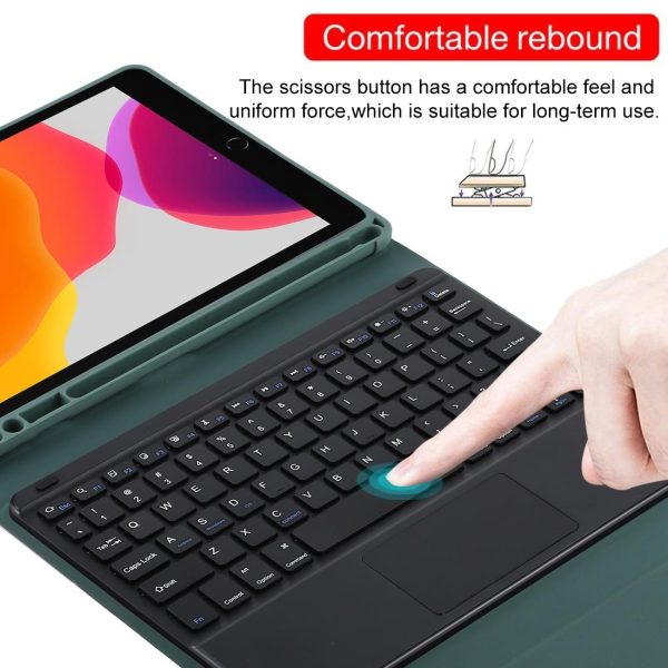 Bluetooth Keyboard & Tablet Case For Ipad 9.7 With Touch Pad Pen Slot & Holder - Detachable Microfiber Leather - Dark Green - Image 10