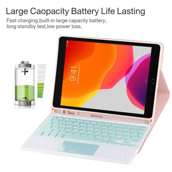 Bluetooth Keyboard & Tablet Case For Ipad 10.2 / Ipad Air 2019 - Detachable Touch Pad Pen Slot Holder - Microfiber Leather - Dark Green - Image 7