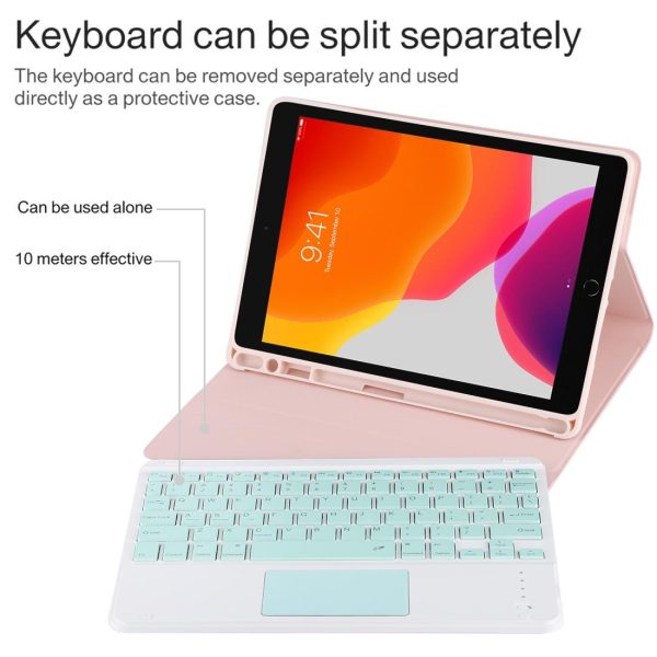 Bluetooth Keyboard & Tablet Case For Ipad 10.2 / Ipad Air 2019 - Detachable Touch Pad Pen Slot Holder - Microfiber Leather - Dark Green - Image 9
