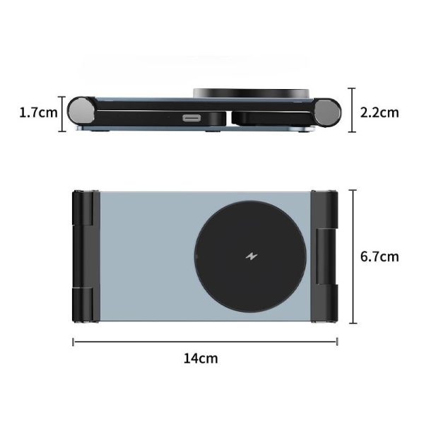 15W 3 In 1 Foldable Desktop Wireless Charger - Dark Gray - Image 4