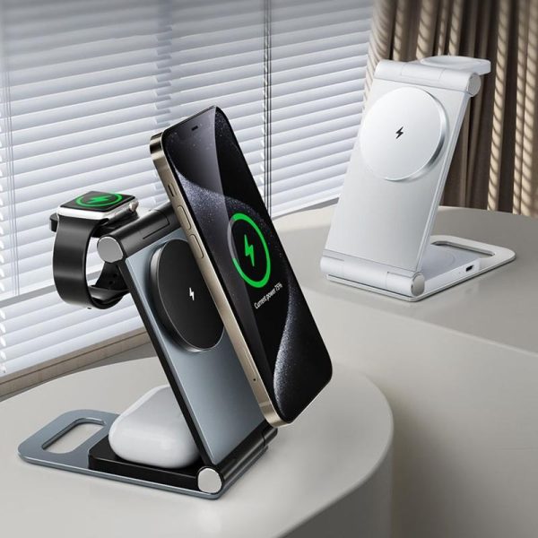 15W 3 In 1 Foldable Desktop Wireless Charger - Dark Gray - Image 5