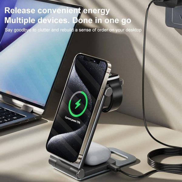 15W 3 In 1 Foldable Desktop Wireless Charger - Dark Gray - Image 6