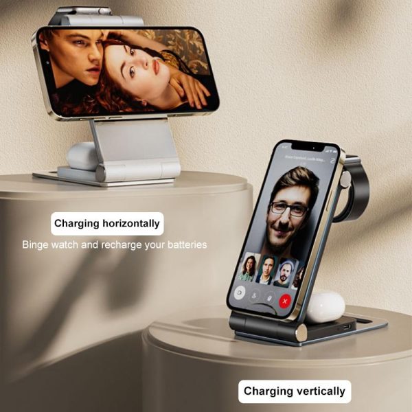 15W 3 In 1 Foldable Desktop Wireless Charger - Dark Gray - Image 10