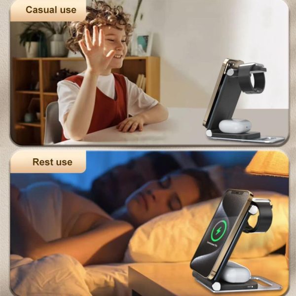 15W 3 In 1 Foldable Desktop Wireless Charger - Dark Gray - Image 12