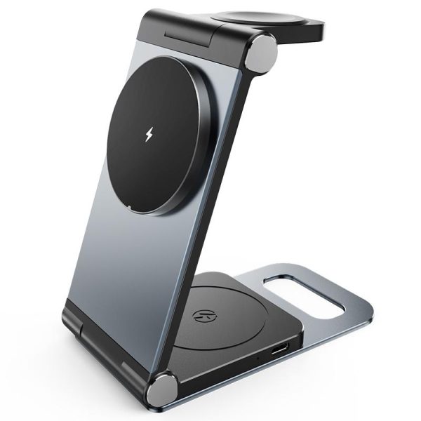 15W 3 In 1 Foldable Desktop Wireless Charger - Dark Gray - Image 13
