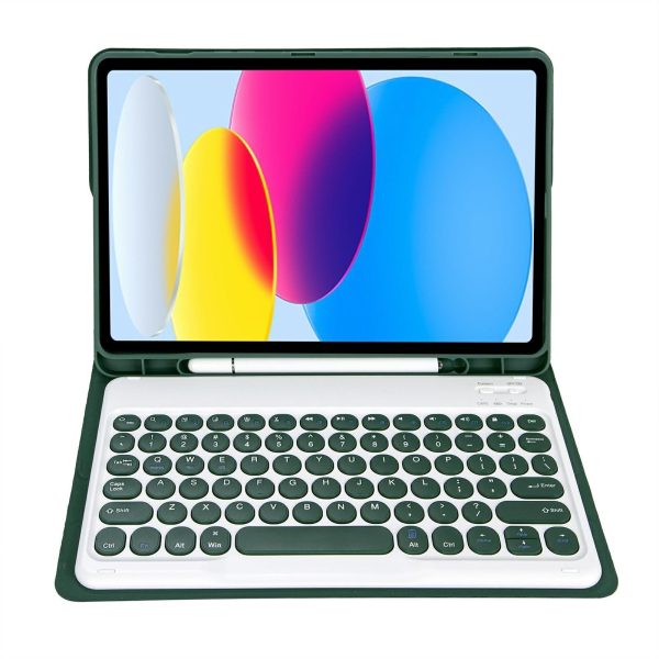 2022 Ipad 10.9 Bluetooth Keyboard Leather Case With Pen Slot - Lambskin Texture - Dark Green - Image 11