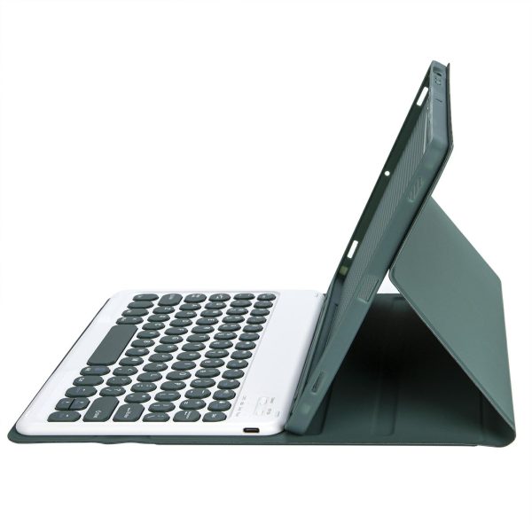 2022 Ipad 10.9 Bluetooth Keyboard Leather Case With Pen Slot - Lambskin Texture - Dark Green - Image 12