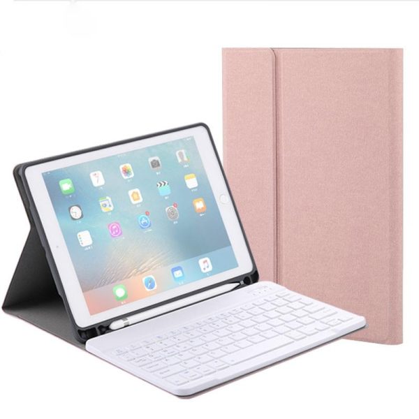 Silk Texture Bluetooth Keyboard Tablet Case For Ipad Air 2 / 1 Pro 9.7 2017 / 2018 With Stand & Pen Slot - Rose Gold - Image 2