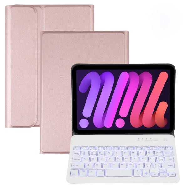 Ultra-Thin Bluetooth Keyboard Leather Case For Ipad Mini 6 With Detachable Lambskin Texture And Stand - Rose Gold - Image 2