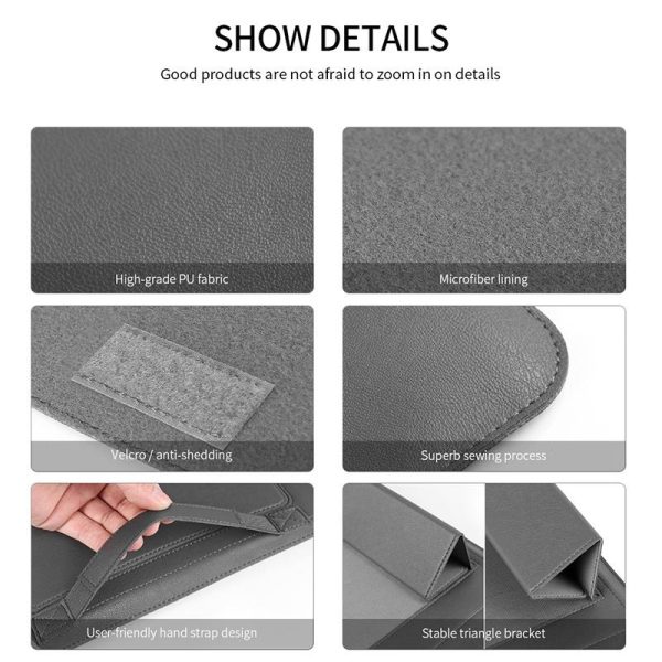Universal 4-In-1 Laptop Bag Set Waterproof Pu Leather Handle Stand Pen Holder Winders Mouse & Charger Bags - 13 / 14 Inch - Grey - Image 7