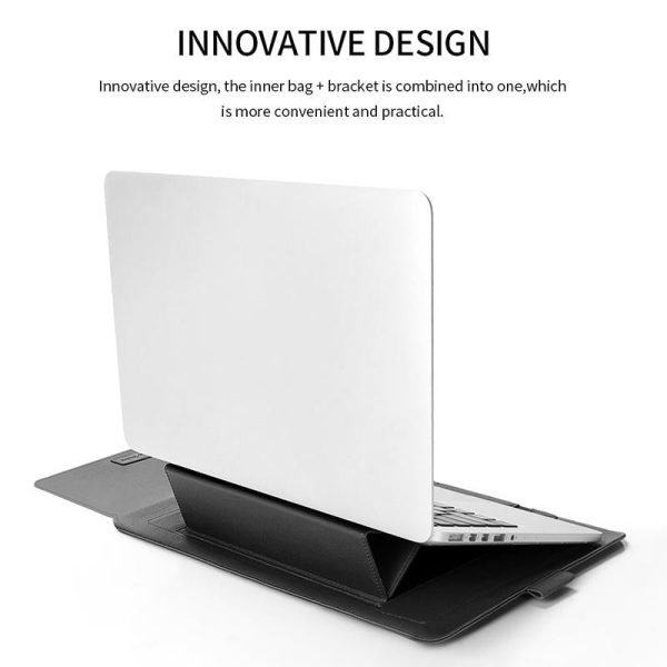 Universal 4-In-1 Laptop Bag Set Waterproof Pu Leather Handle Stand Pen Holder Winders Mouse & Charger Bags - 13 / 14 Inch - Grey - Image 9