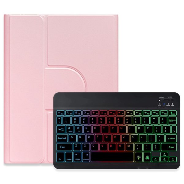 360 Degree Rotatable Bluetooth Keyboard Leather Case With Three-Colour Backlight - Pink - For Ipad 10.2 2021 / Air 2019 - Image 14