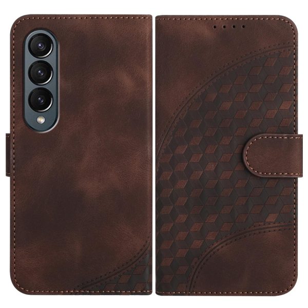 Embossed Elephant Head Phone Case for Samsung Galaxy z Fold 4 5g with Lanyard - Coffee