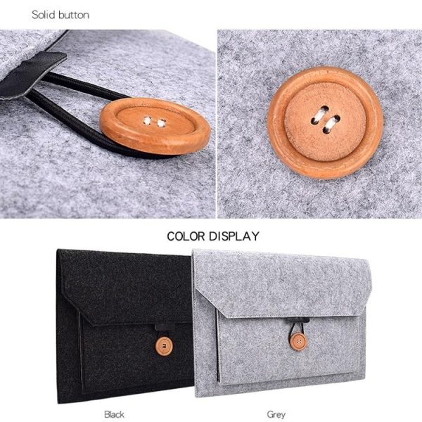 Versatile Felt Laptop Inner Bag with Button Closure - Grey - Image 4