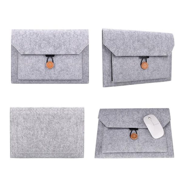 Versatile Felt Laptop Inner Bag with Button Closure - Grey - Image 5