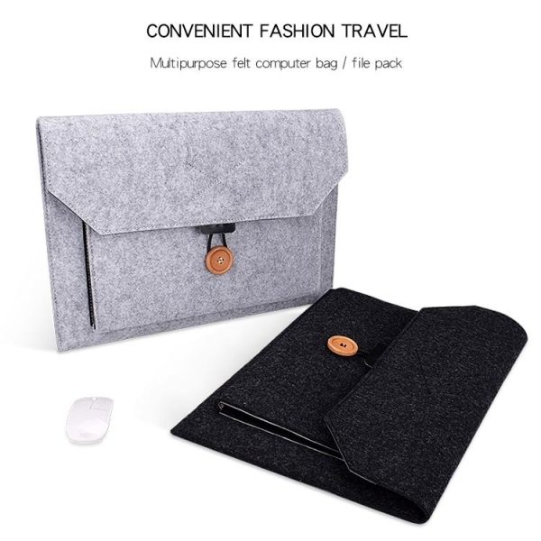 Versatile Felt Laptop Inner Bag with Button Closure - Grey - Image 6