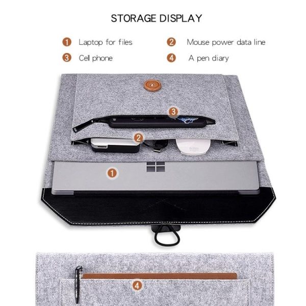 Versatile Felt Laptop Inner Bag with Button Closure - Grey - Image 7