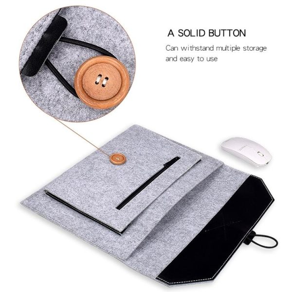 Versatile Felt Laptop Inner Bag with Button Closure - Grey - Image 8