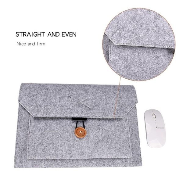 Versatile Felt Laptop Inner Bag with Button Closure - Grey - Image 9
