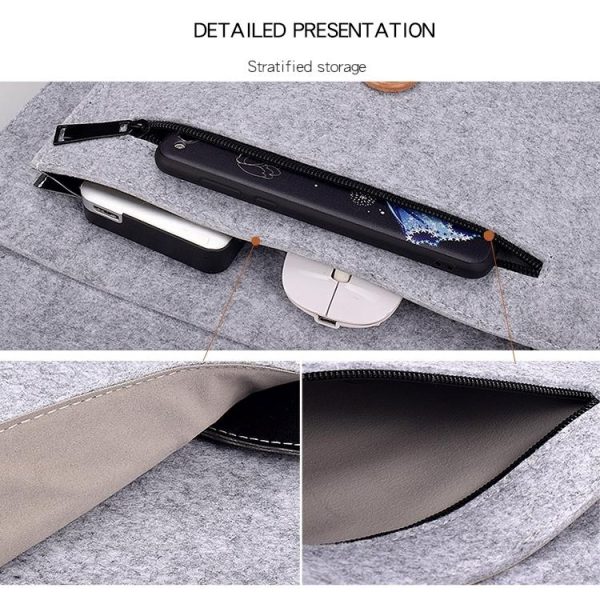 Versatile Felt Laptop Inner Bag with Button Closure - Grey - Image 11