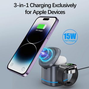 15W 3 In 1 Magnetic Wireless Charger - Grey - Image 7