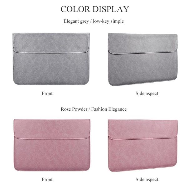Horizontal Magnetic Leather Laptop Inner Bag - Invisible Buckle - Grey - Image 5