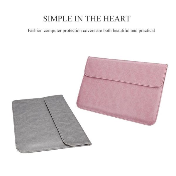 Horizontal Magnetic Leather Laptop Inner Bag - Invisible Buckle - Grey - Image 7
