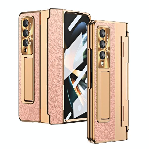 For Samsung Galaxy z Fold4 5G Full Coverage Phone Case with Hinge - Integrated Design - Gold + Blue - Image 2