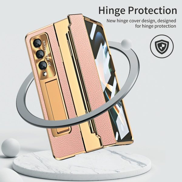 For Samsung Galaxy z Fold4 5G Full Coverage Phone Case with Hinge - Integrated Design - Gold + Blue - Image 9