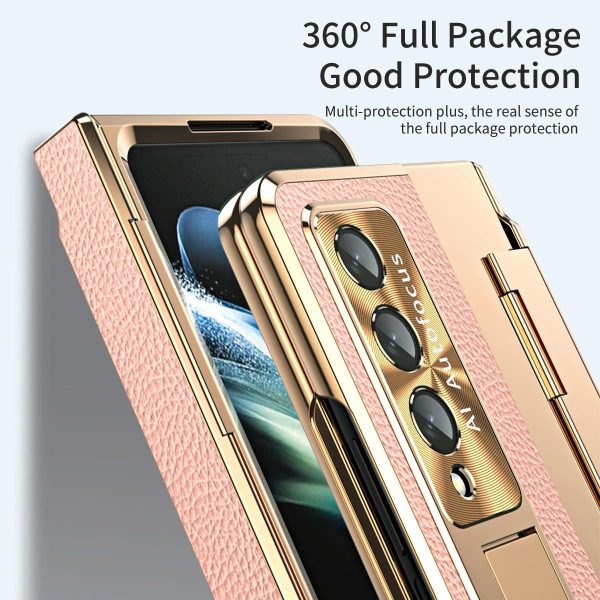 For Samsung Galaxy z Fold4 5G Full Coverage Phone Case with Hinge - Integrated Design - Gold + Blue - Image 10