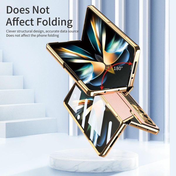 For Samsung Galaxy z Fold4 5G Full Coverage Phone Case with Hinge - Integrated Design - Gold + Blue - Image 11