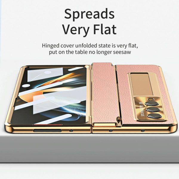 For Samsung Galaxy z Fold4 5G Full Coverage Phone Case with Hinge - Integrated Design - Gold + Blue - Image 12