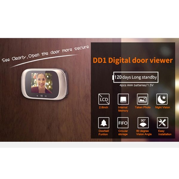 2.8 Lcd Screen Cat Eye Doorbell With Night Vision - Gold - Image 5
