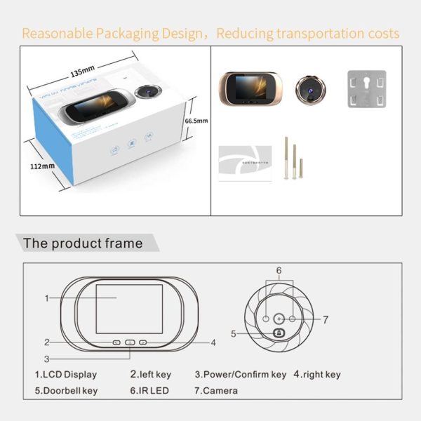 2.8 Lcd Screen Cat Eye Doorbell With Night Vision - Gold - Image 11