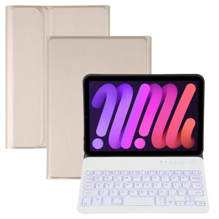 Ultra-Thin Bluetooth Keyboard Leather Case For Ipad Mini 6 With Detachable Lambskin Texture And Stand - Gold