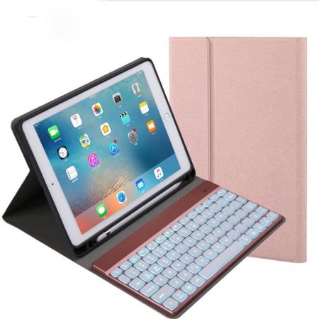 Detachable Bluetooth Keyboard & Leather Tablet Case For Ipad Pro / Air 9.7 With Colourful Backlight & Holder - Champagne Gold