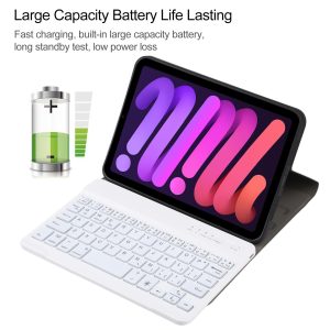 Ultra-Thin Bluetooth Keyboard Leather Case For Ipad Mini 6 With Detachable Lambskin Texture And Stand - Blue - Image 9