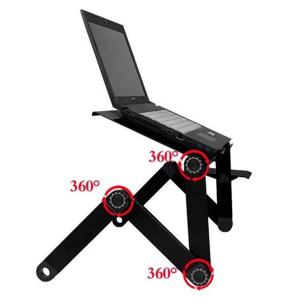 Adjustable Foldable Laptop Stand with Fans & Mouse Pad - Portable Aluminum Alloy - Magenta - Image 4