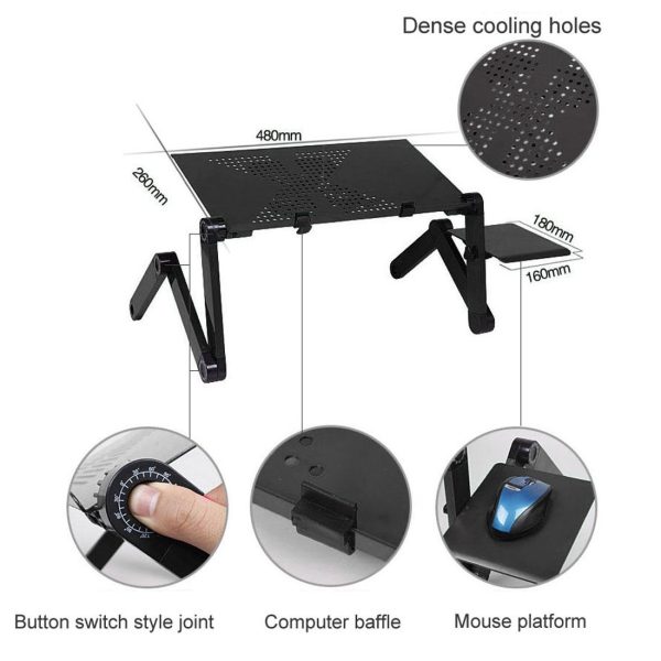 Adjustable Foldable Laptop Stand with Fans & Mouse Pad - Portable Aluminum Alloy - Magenta - Image 6