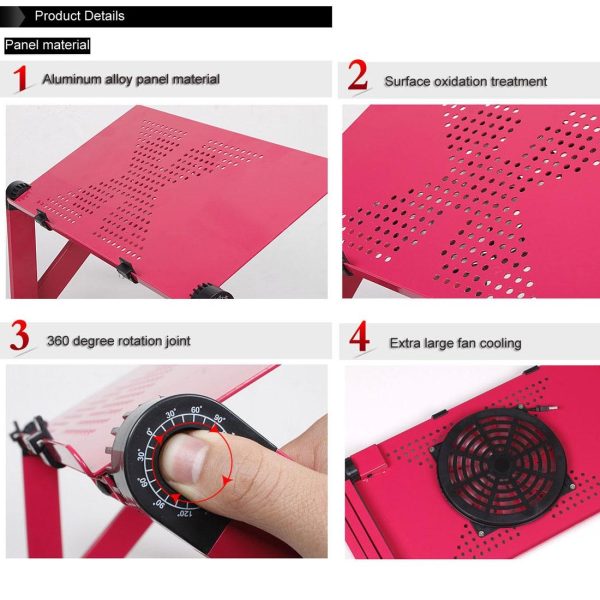Adjustable Foldable Laptop Stand with Fans & Mouse Pad - Portable Aluminum Alloy - Magenta - Image 7