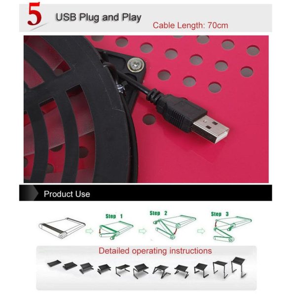 Adjustable Foldable Laptop Stand with Fans & Mouse Pad - Portable Aluminum Alloy - Magenta - Image 8