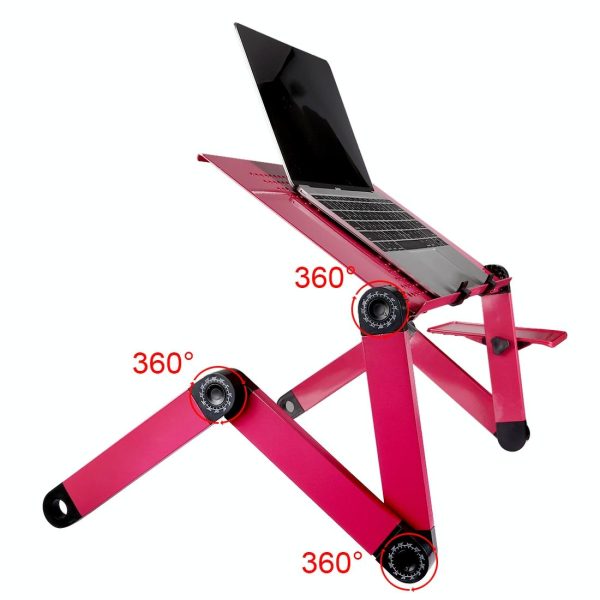 Adjustable Foldable Laptop Stand with Fans & Mouse Pad - Portable Aluminum Alloy - Magenta - Image 14