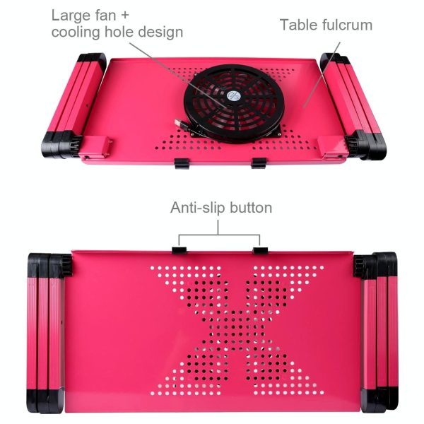 Adjustable Foldable Laptop Stand with Fans & Mouse Pad - Portable Aluminum Alloy - Magenta - Image 15