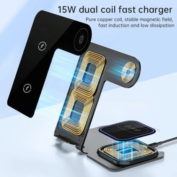 15W 3 In 1 Aluminum Wireless Charger - Purple - Image 4